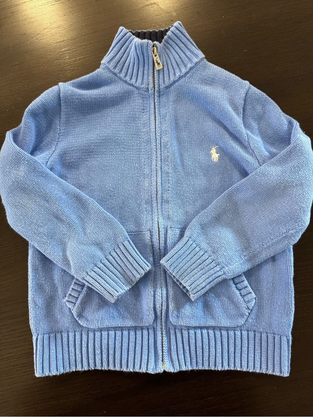 Polo Ralph Lauren Boys Blue Cotton Full Zip Knit Sweater Cardigan 4T Old Money